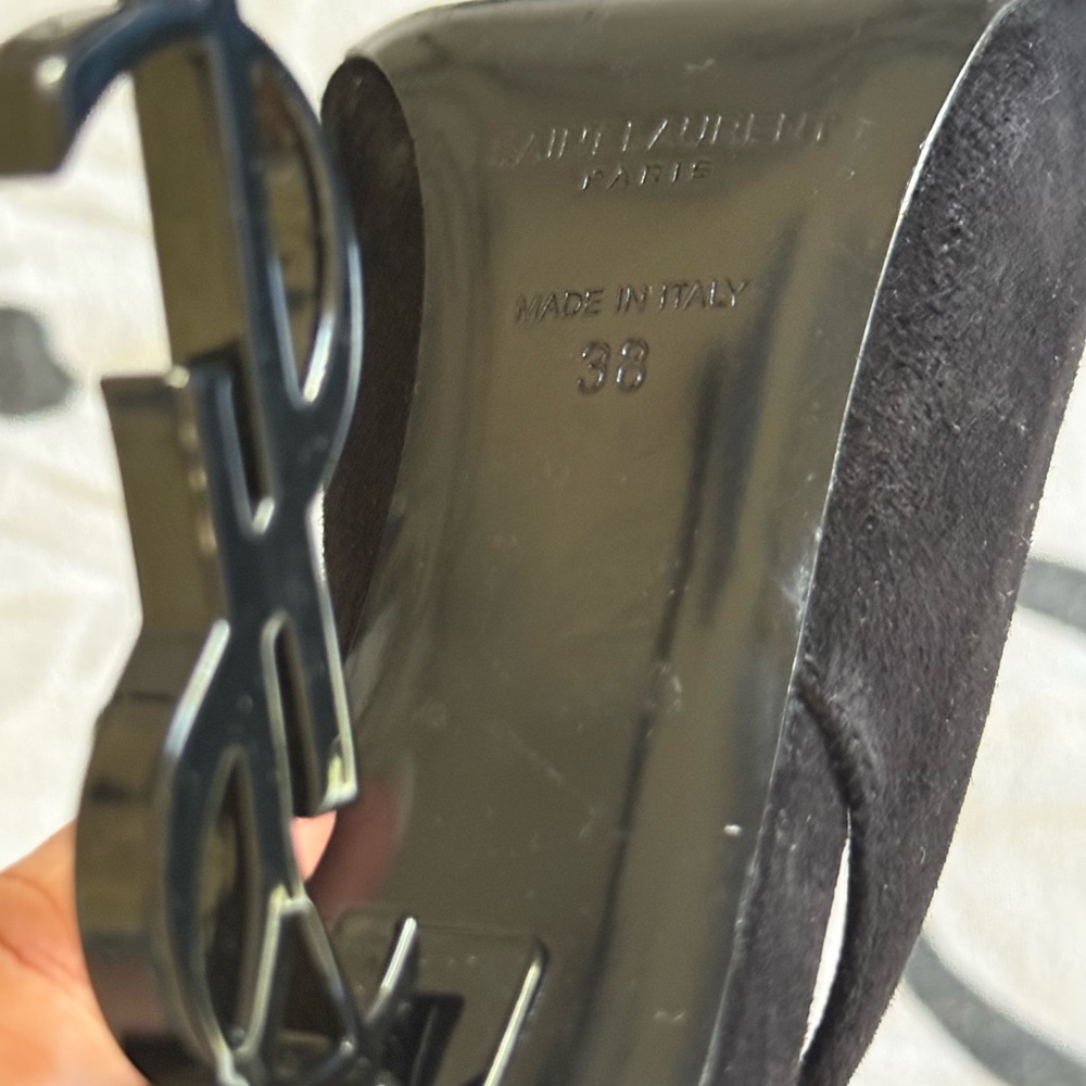 Saint Laurent Black Slingback Heels with Logo Heel - Picture 4 of 5